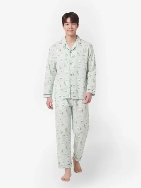 パジャマパンツ：グリーンLのボトムス単品